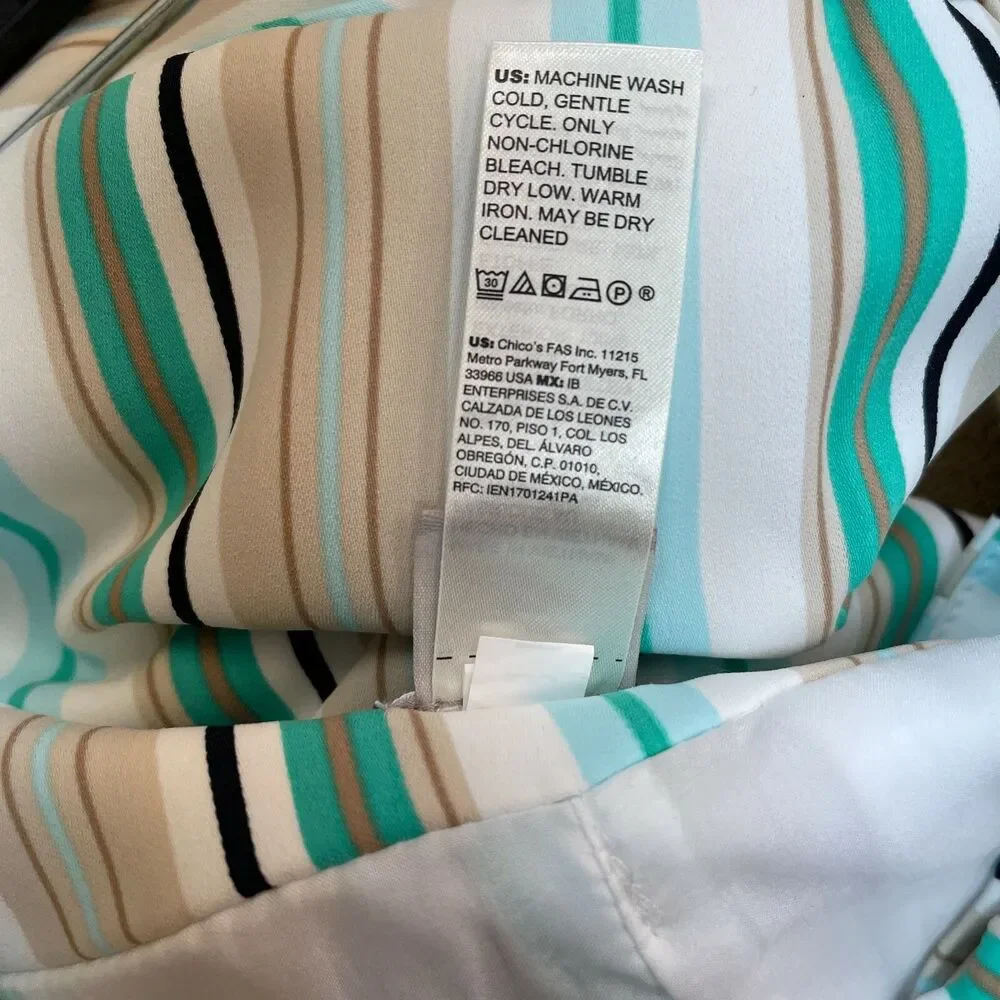Chico's Black Label Pants Size 0 Regular Small 4 White Green Beige Striped Lined